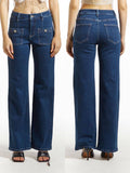 Jeans acampanados con bolsillos decorados: S