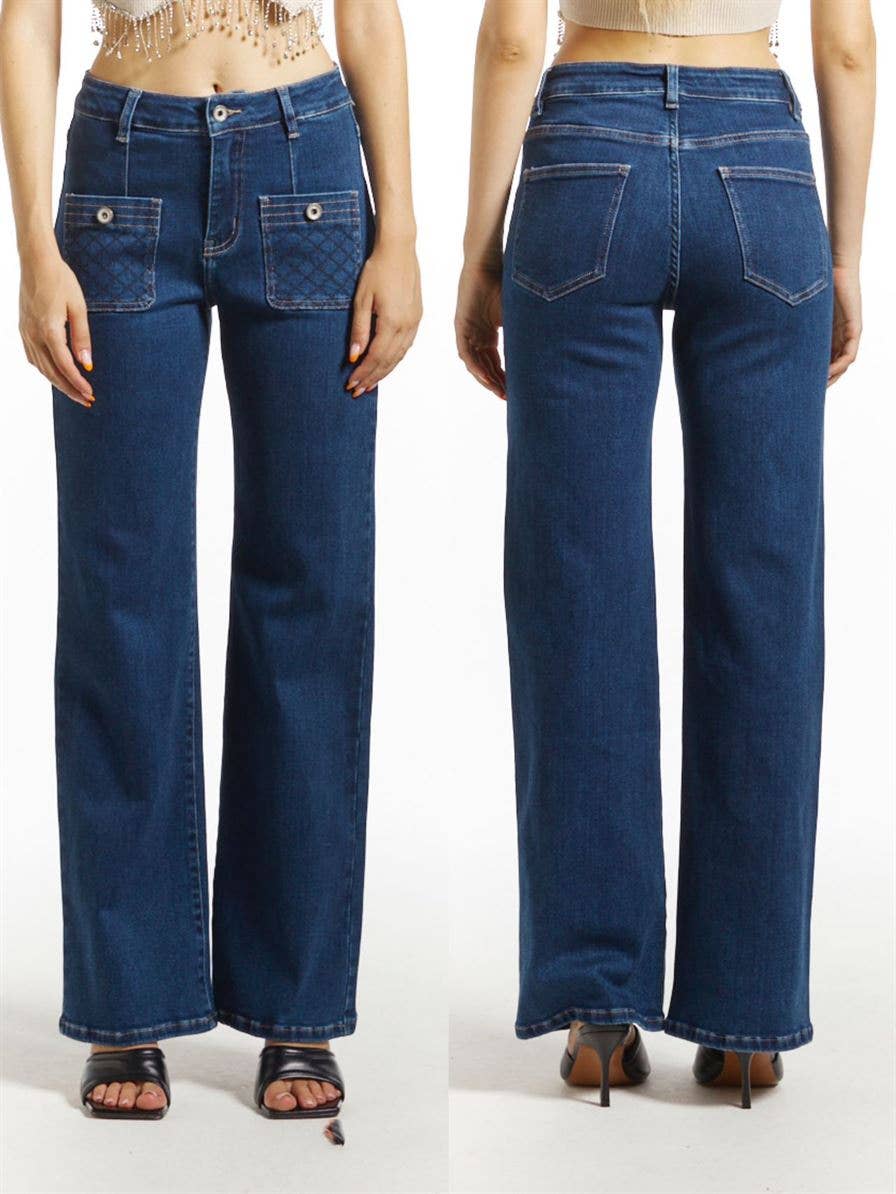 Jeans acampanados con bolsillos decorados: S