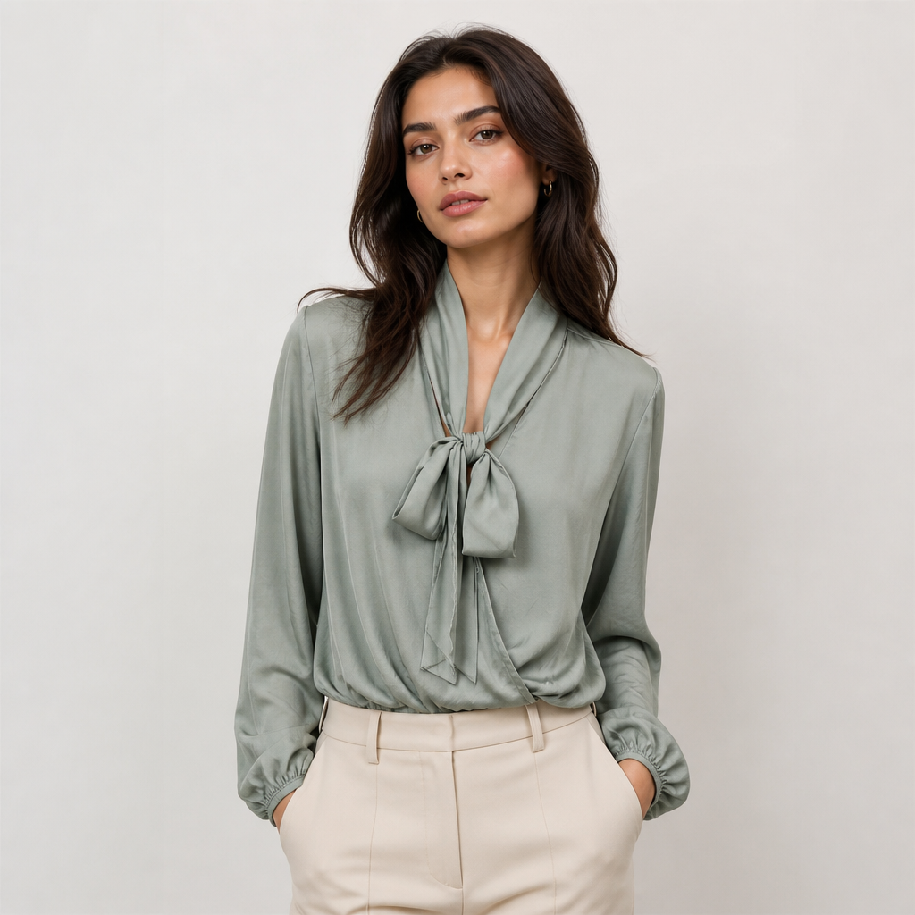 Blusa fluida drapeada con cuello pañuelo
